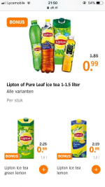 Lipton of Pure Leaf ice tea 1-1.5 liter voor €0,99