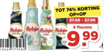4 flessen Robijn wasmiddel voor €9,99 / 3 flessen wasverzachter voor €4,79