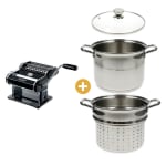 Cuece pasta 22 cm Beck + Máquina para pastas 150 Negra Marcato por $39.990