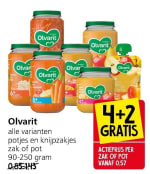 Alle Olvarit potjes en knijpzakjes 4+2 gratis