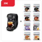 Cafetera HAPPY + 8 paquetes de capsulas por 39€