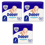 Pañales DODOT Sensitive Talla 2, 58 Unidades, 4-8kg, 3 Bolsas (Total 174 Pañales) Por 33,52€