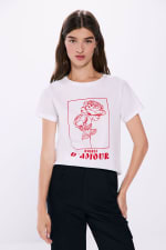 Camiseta gráfica de algodón de manga vuelta para Mujer Springfield por 3.9€