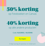 50% korting op fotoboeken en canvas en 40% korting op alle overige producten bij Photobox