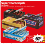Super voordeelpak Bounty, Mars, Snickers of Twix voor €3,50 ( was €6,99)
