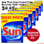 Sun Vaatwastabletten Classic 420 stuks voor heel jaar