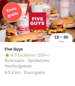 Envío gratis en Five Guys con Deliveroo
