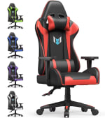 bigzzia Gaming Chair Office Chair - Ergonomic PU Leather Chair with Lumbar Cushion, Headrest, and Fixed Armrest (Red)