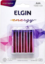 Pilha Recarregável AAA Blister da Elgin com 4 unidades com carga de 1000mAh - R$ 20