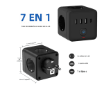 Cubo Regleta Enchufe 7 en 1 Protector Contra Sobretensiones 3 Tomas Enchufe 3 USB 1 Tipo C por solo 5,89€