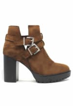 Botines mujer tacón doble hebilla en cuero