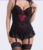 Ensemble bustier string dentelle Twilight Rose noir à 24,97€