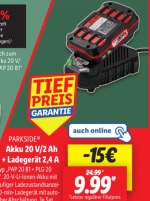 PARKSIDE® Accu 20 V 2 Ah met oplader voor €9,99 bij de Lidl in Duitsland