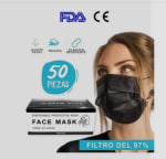 Pack de 50 cubrebocas tricapa termosellado negros por $39 en Linio