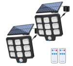 2 Focos solares exteriores, 6500K 108 Led 3 modos mando a distancia, 5 metros cable por 14,99€