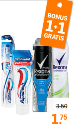 Alle Aquafresh en Rexona 1+1 Gratis