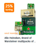 25% korting op alle Heineken, Brand of Warsteiner multipacks of kratten* bij de AH