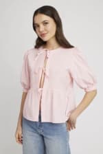 Chemise rayée à nœuds - Rose pâle à 25,99€