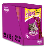 Whiskas Premios para Gatos en Forma de Sticks Sabor Pollo (Pack de 28 x 18g), por solo 16,3€