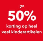 2e artikel 50% korting op heel veel kinderartikelen bij Scapino