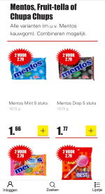 2 voor 2,79 Mentos en fruittella bij Dirk