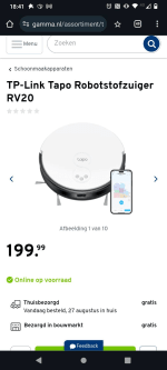 TP-Link Tapo RV20 Mop Robotstofzuiger met dweilfunctie voor €199,99 bij Gamma