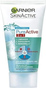 3 botes GARNIER Skin Active, Pure Active 3 en 1, Limpiador, exfoliante y mascarilla - 150 ml por 7,66€