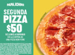Segunda Pizza a $50 en Papa John's