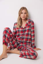 Pijama camisero de cuadros rojo 100% algodón para Mujer por 10.99€