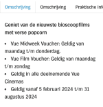 Vue Film ticket & Popcorn vanaf €9,50 via de AH