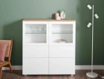 Cómoda con 2 armarios, 2 puertas de cristal y 2 cajones por 83,99€