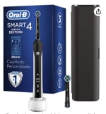 Oral-B Smart 4 Cepillo de Dientes Eléctrico con Mango Recargable, Tecnología Braun, 2 Cabezales de Recambio, Conexión con Bluetooth y Funda de Viaje, 4500N - Negro por 49,99€
