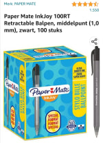 Paper Mate InkJoy 100RT Retractable Balpen, middelpunt (1,0 mm), zwart, 100 stuks