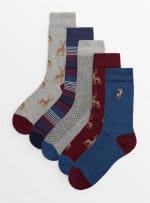 Stripe & Deer Print Ankle Socks 5 Pack (6-8.5 / 9-12) - £4.50