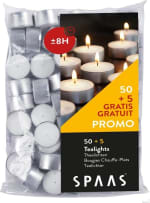 GRATIS zak theelichten Spaas 8h 50+5st zolang de voorraad strekt