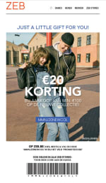 20 euro korting bij aankoop vanaf 100 euro bij zeb