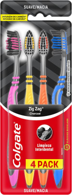 Escova Dental da Colgate, modelo ZigZag Carvão com 4 unid - R$ 19,90