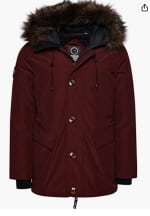 Abrigo de la marca Superdry en color granate, desde 124,99€