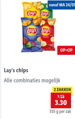 Lays 2 zakken van 335 g voor €3,30 bij Lidl