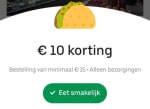€10 korting op een bestelling vanaf €15 bij Uber Eats