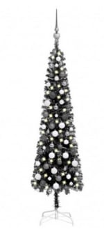 Set árbol de Navidad estrecho LED y bola negro 150cm en 41,40€