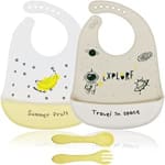 2 Baberos de Silicona Impermeables con recolector de comida + Tenedor y Cuchara de regalo a 3,99€