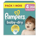Couches Pampers Baby-Dry, Taille 4, 9-14kg, Une nuit jusqu'à 100% sans fuites à 51,48€