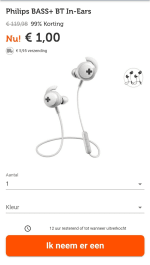 Philips BASS BT In-Ears met 99% korting!!!