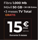 Fibra 1.000 Mb + Móvil 50GB con Adamo
