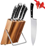 Cuchillos Cocina Profesional, Set Cuchillos 6 Piezas + soporte madera por 23,99€