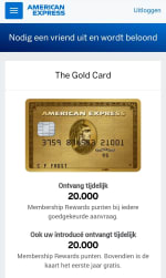 Gratis AMEX Gold credit card (1jaar)  20.000 miles!!