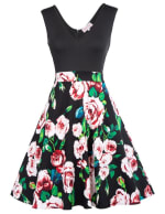 Patchwork V-hals mouwloze A-lijn strandjurk met v-hals voor €6.59 dmv code