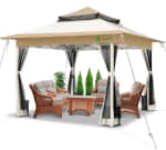 Carpa VOUNOT Plegable Gazebo 3.6x3.6m con Laterales de Malla Cenador Pabellón Pop Up de Jardín Techo Doble y Bolsas de Arena Protección UV por 106,50€