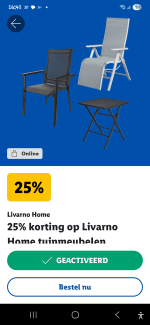 25% korting op geselecteerde tuinmeubelen met de Lidl plus app